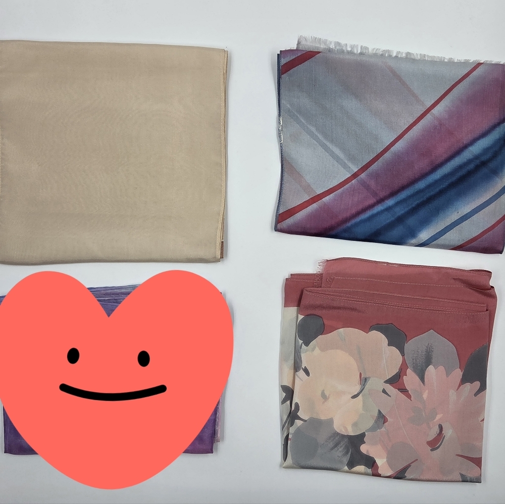 Set of 3 Elegant Silk Vintage Long Scarves